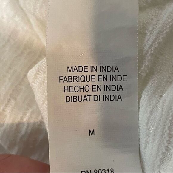 Lucky Brand Sheer Bell Sleeve Blouse · Medium · Brocade Floral Textured  · White - Picture 9 of 12